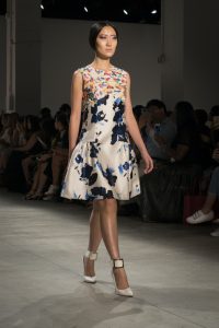 A model on the runway of the Dan Liu NYFW collection