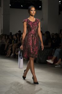 A model on the runway of the Dan Liu NYFW collection