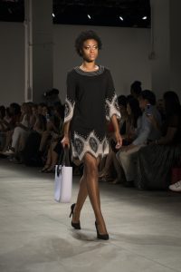 A model on the runway of the Dan Liu NYFW collection