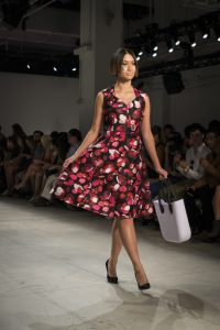 A model on the runway of the Dan Liu NYFW collection