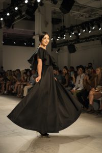 A model on the runway of the Dan Liu NYFW collection