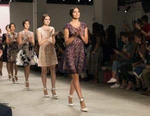 Models on the runway of the Dan Liu NYFW collection