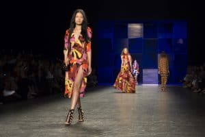 Beautiful models in bright colors on the runway of the Naeem Kahn NYFW SS17 collection