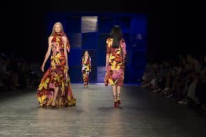 Beautiful models in bright colors on the runway of the Naeem Kahn NYFW SS17 collection