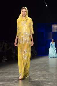 Beautiful models in bright colors on the runway of the Naeem Kahn NYFW SS17 collection