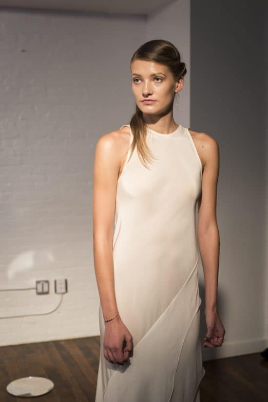 A model dressed in a piece from the Jasmine Chong NYFW collection.