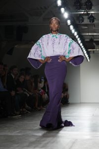 A model on the runway of the Zang Toi NYFW SS17 collection