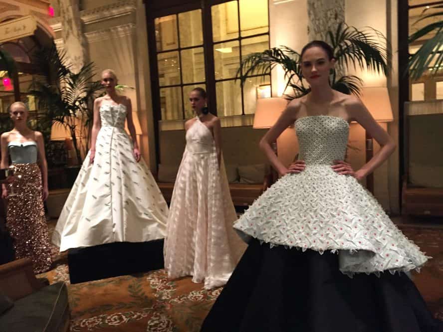 Models wearing dresses from the Elizabeth Kennedy collection at NYFW.