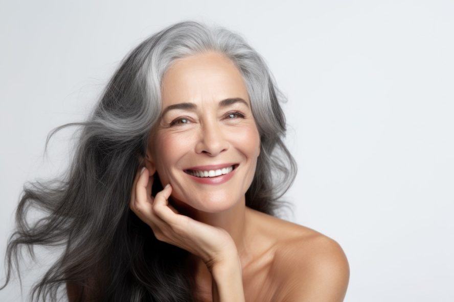 Woman over 50 with gray hair.